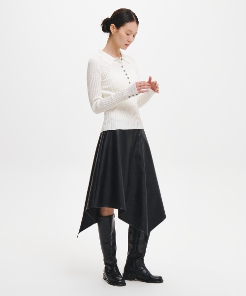 GENERAL IDEA（ジェネラルアイデア）の「【GENERAL IDEA】ヘリンボーン配色襟付きスリムニット / HERRINGBONE CONTRAST COLLAR SLIM KNIT（ニット/セーター・レディース・オートミール/チャコール/アイボリー・M/S/L）」の8枚目の写真