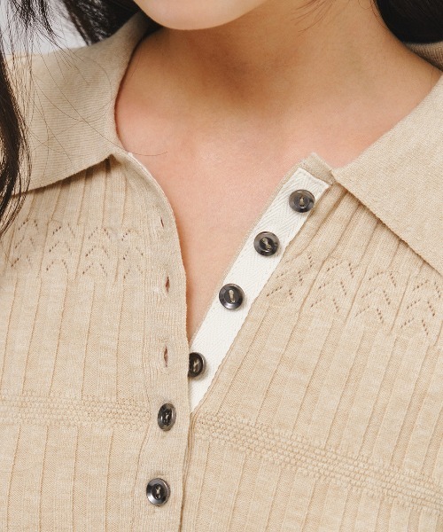 GENERAL IDEA（ジェネラルアイデア）の「【GENERAL IDEA】ヘリンボーン配色襟付きスリムニット / HERRINGBONE CONTRAST COLLAR SLIM KNIT（ニット/セーター・レディース・オートミール/チャコール/アイボリー・M/S/L）」の16枚目の写真
