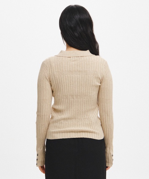 GENERAL IDEA（ジェネラルアイデア）の「【GENERAL IDEA】ヘリンボーン配色襟付きスリムニット / HERRINGBONE CONTRAST COLLAR SLIM KNIT（ニット/セーター・レディース・オートミール/チャコール/アイボリー・M/S/L）」の15枚目の写真