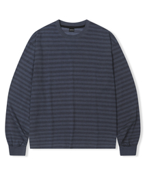 エッセンシャル ピグメント ストライプ ロングスリーブ Tシャツ ネイビー