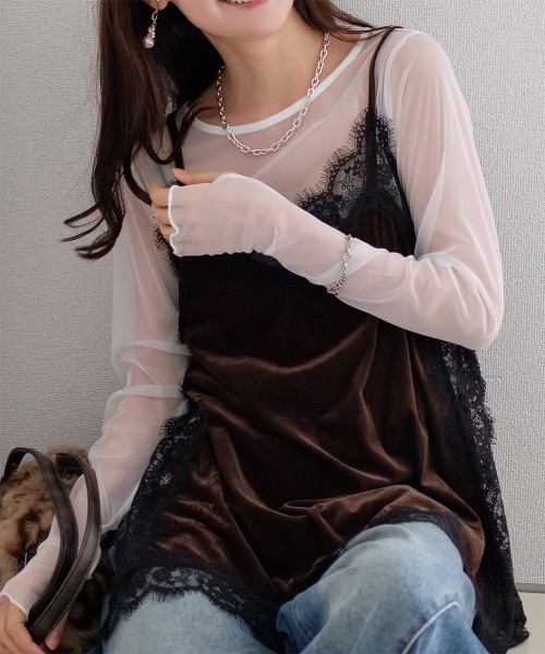 Rejoule(リジュール)の「ボトルネック クルーネック 選べる2パターンフィンガーホールシアートップス(Tシャツ/カットソー・レディース・ブラック系その他/ブラック/ホワイト/ブラウン/ボルドー/ホワイト系その他/ブラウン系その他/レッド系その他・FREE)」の9枚目の写真