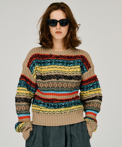 PRANK PROJECT(プランクプロジェクト)の「【2026Winter Pre-Order】フェアアイルニット / Fair Isle Knit(ニット/セーター・レディース・ベージュ/ネイビー・FREE)」の2枚目の写真