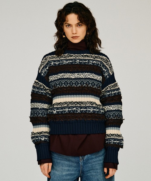 PRANK PROJECT(プランクプロジェクト)の「【2026Winter Pre-Order】フェアアイルニット / Fair Isle Knit(ニット/セーター・レディース・ベージュ/ネイビー・FREE)」の1枚目の写真