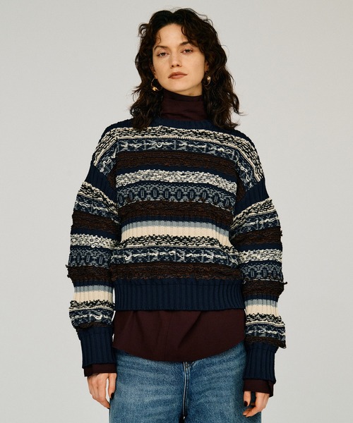 PRANK PROJECT(プランクプロジェクト)の「【2026Winter Pre-Order】フェアアイルニット / Fair Isle Knit(ニット/セーター・レディース・ベージュ/ネイビー・FREE)」の7枚目の写真