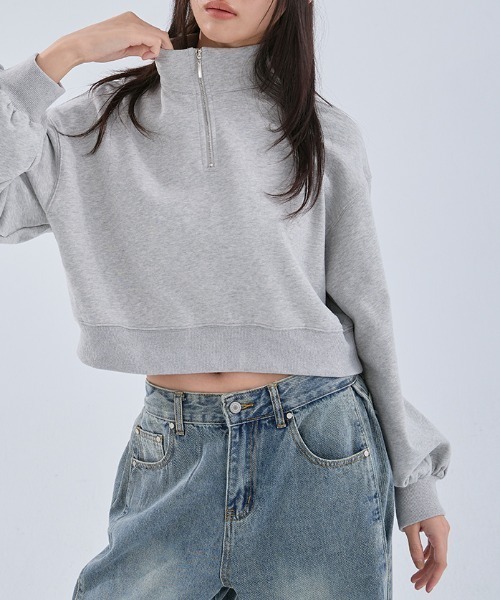 QUEEN SHOP（クイーンショップ）の「ハーフジップ微起毛ショートスウェット（スウェット・レディース・ホワイト/ダークグレー/グレー・FREE）」の13枚目の写真