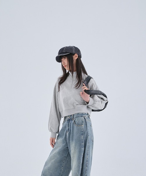 QUEEN SHOP（クイーンショップ）の「ハーフジップ微起毛ショートスウェット（スウェット・レディース・ホワイト/ダークグレー/グレー・FREE）」の14枚目の写真