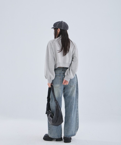 QUEEN SHOP（クイーンショップ）の「ハーフジップ微起毛ショートスウェット（スウェット・レディース・ホワイト/ダークグレー/グレー・FREE）」の15枚目の写真