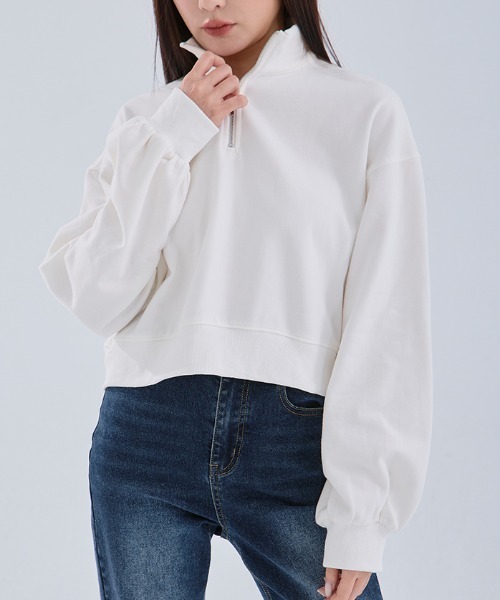 QUEEN SHOP（クイーンショップ）の「ハーフジップ微起毛ショートスウェット（スウェット・レディース・ホワイト/ダークグレー/グレー・FREE）」の7枚目の写真
