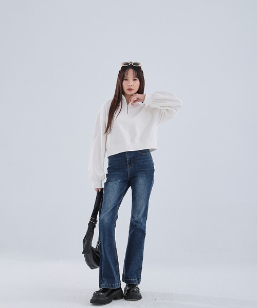 QUEEN SHOP（クイーンショップ）の「ハーフジップ微起毛ショートスウェット（スウェット・レディース・ホワイト/ダークグレー/グレー・FREE）」の9枚目の写真