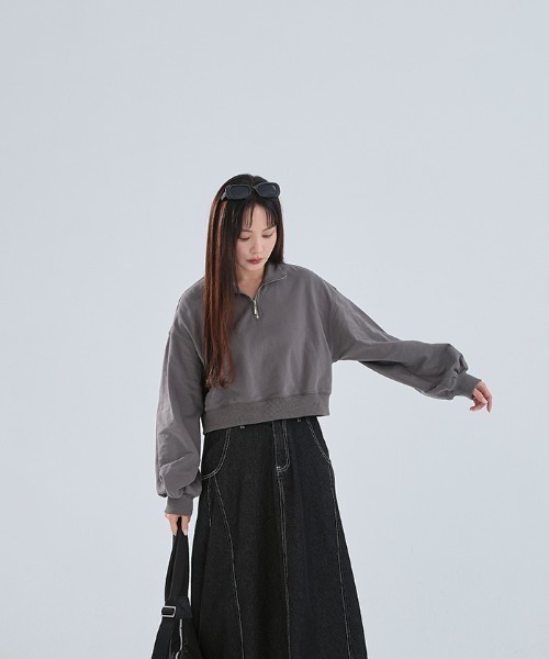 QUEEN SHOP（クイーンショップ）の「ハーフジップ微起毛ショートスウェット（スウェット・レディース・ホワイト/ダークグレー/グレー・FREE）」の19枚目の写真