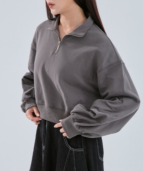 QUEEN SHOP（クイーンショップ）の「ハーフジップ微起毛ショートスウェット（スウェット・レディース・ホワイト/ダークグレー/グレー・FREE）」の18枚目の写真