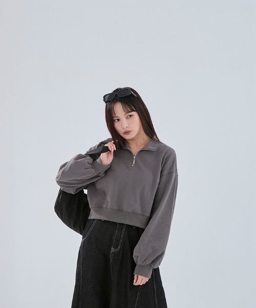 QUEEN SHOP（クイーンショップ）の「ハーフジップ微起毛ショートスウェット（スウェット・レディース・ホワイト/ダークグレー/グレー・FREE）」の20枚目の写真