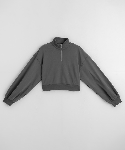 QUEEN SHOP（クイーンショップ）の「ハーフジップ微起毛ショートスウェット（スウェット・レディース・ホワイト/ダークグレー/グレー・FREE）」の16枚目の写真
