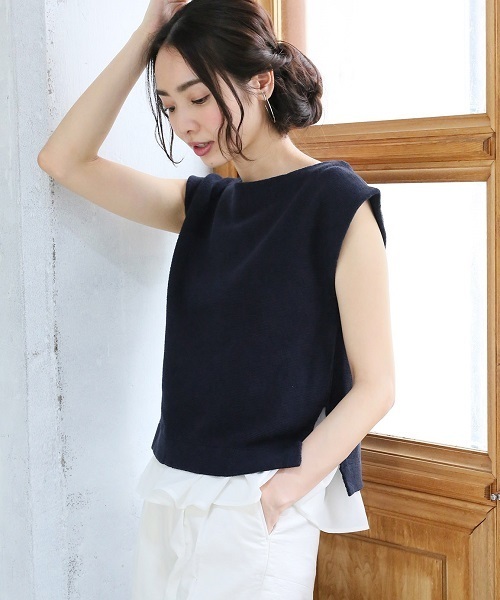 A part by（アパートバイ）の「12GCガーターボートネック2セット 722942 （ニット/セーター・レディース・ホワイト/ネイビー/グレー・FREE）」の3枚目の写真