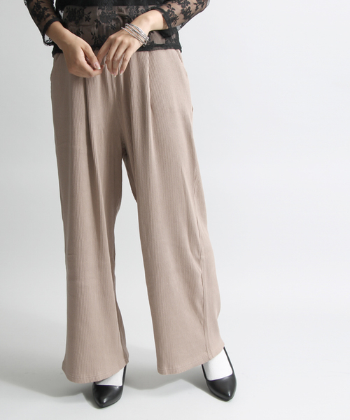 WEGO(ウィゴー)の「WEGO/リブワイドパンツ(その他パンツ・レディース・杢グレー/ブラック/ベージュ/オレンジ/ピンク/ブラウン・FREE)」の4枚目の写真