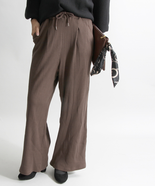 WEGO(ウィゴー)の「WEGO/リブワイドパンツ(その他パンツ・レディース・杢グレー/ブラック/ベージュ/オレンジ/ピンク/ブラウン・FREE)」の1枚目の写真