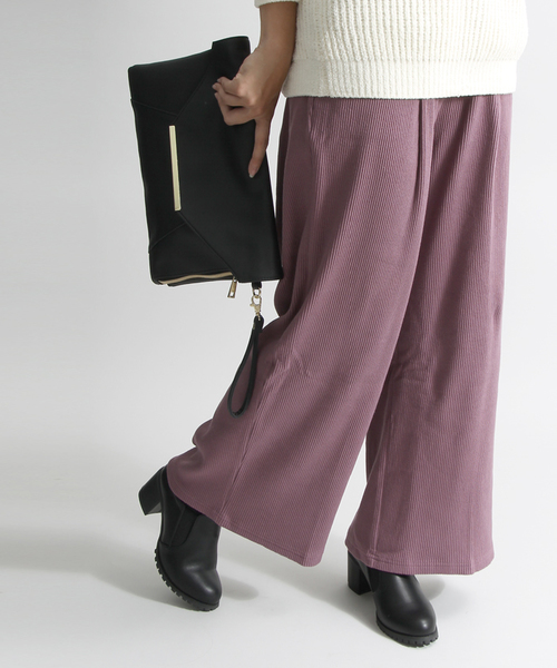 WEGO(ウィゴー)の「WEGO/リブワイドパンツ(その他パンツ・レディース・杢グレー/ブラック/ベージュ/オレンジ/ピンク/ブラウン・FREE)」の5枚目の写真