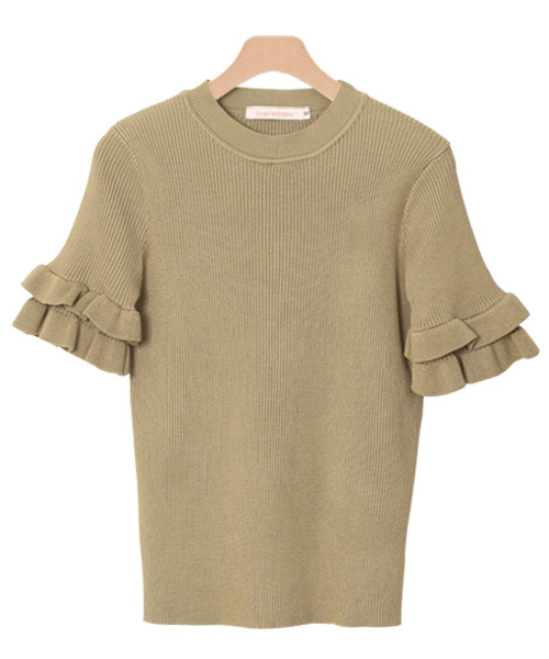 Pierrot(ピエロ)の「フリル袖 リブニット(ニット/セーター・レディース・ベージュ/ネイビー/オフホワイト/杢グレー/ブラック/ボルドー/グリーン/ライトピンク/イエロー・L/M)」の5枚目の写真