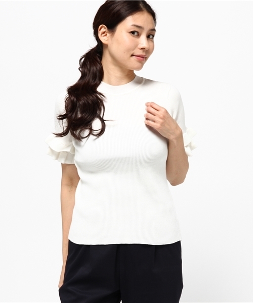 Pierrot(ピエロ)の「フリル袖 リブニット(ニット/セーター・レディース・ベージュ/ネイビー/オフホワイト/杢グレー/ブラック/ボルドー/グリーン/ライトピンク/イエロー・L/M)」の22枚目の写真