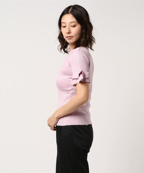 Pierrot(ピエロ)の「フリル袖 リブニット(ニット/セーター・レディース・ベージュ/ネイビー/オフホワイト/杢グレー/ブラック/ボルドー/グリーン/ライトピンク/イエロー・L/M)」の10枚目の写真