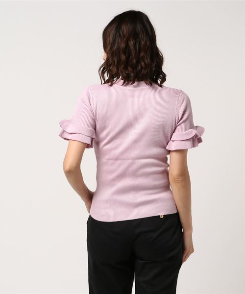 Pierrot(ピエロ)の「フリル袖 リブニット(ニット/セーター・レディース・ベージュ/ネイビー/オフホワイト/杢グレー/ブラック/ボルドー/グリーン/ライトピンク/イエロー・L/M)」の11枚目の写真