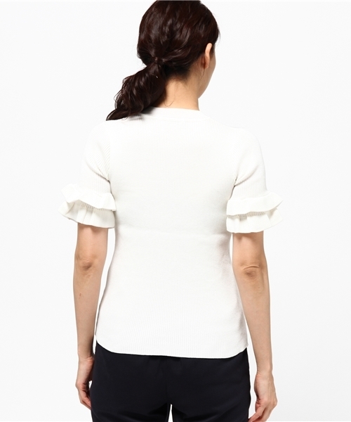 Pierrot(ピエロ)の「フリル袖 リブニット(ニット/セーター・レディース・ベージュ/ネイビー/オフホワイト/杢グレー/ブラック/ボルドー/グリーン/ライトピンク/イエロー・L/M)」の17枚目の写真