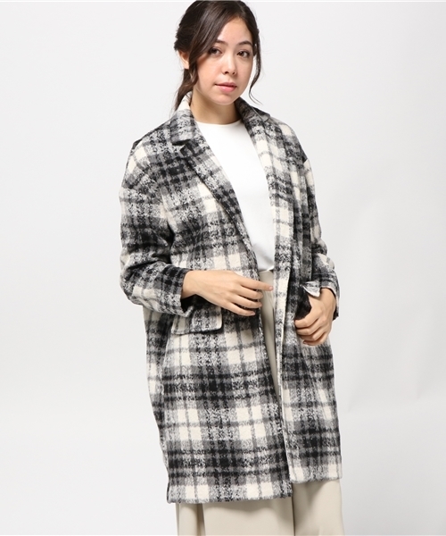 VENCEEXCHANGE（ヴァンスエクスチェンジ）の「シャギーチェックチェスターコート               （チェスターコート・レディース・ホワイト・LARGE/MEDIUM）」の13枚目の写真