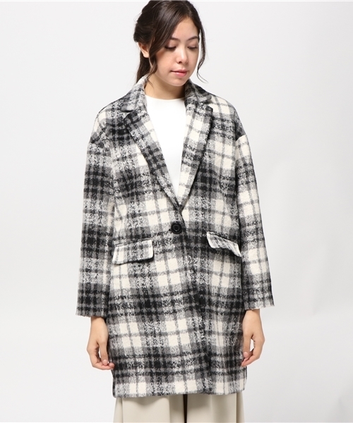 VENCEEXCHANGE（ヴァンスエクスチェンジ）の「シャギーチェックチェスターコート               （チェスターコート・レディース・ホワイト・LARGE/MEDIUM）」の2枚目の写真