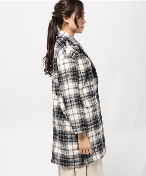 VENCEEXCHANGE（ヴァンスエクスチェンジ）の「シャギーチェックチェスターコート               （チェスターコート・レディース・ホワイト・LARGE/MEDIUM）」の3枚目の写真