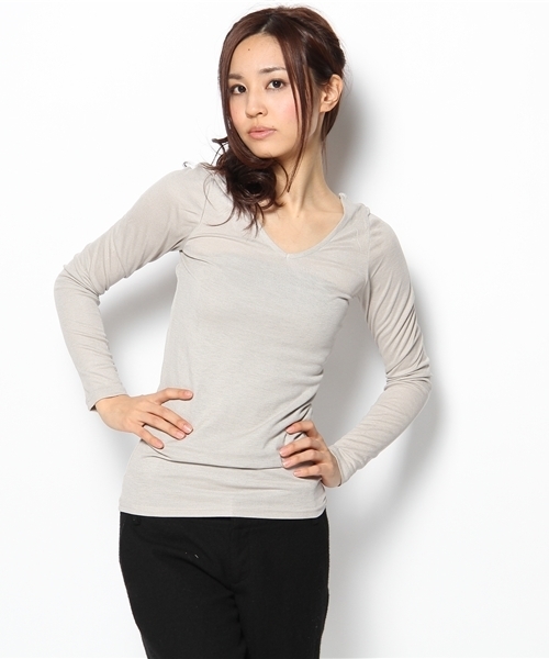 NANO universe(ナノユニバース)の「レーヨンフライスU/V/N Tee(Tシャツ/カットソー・レディース・ライトグレー/ピンク/グリーン/チャコールグレー/ブラック・FREE)」の1枚目の写真