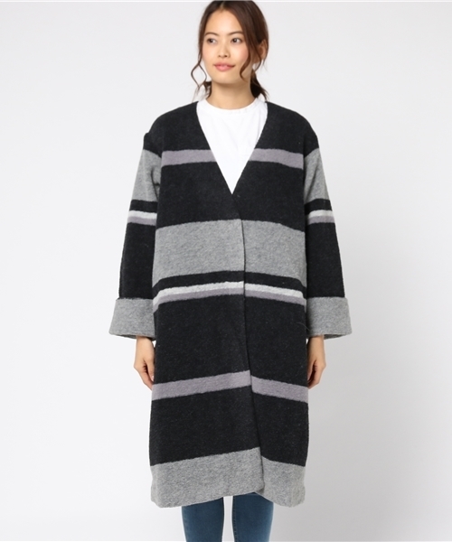 LBC（エルビーシー）の「配色スライバーコート                  （その他アウター・レディース・チャコールグレー/ライトグレー・MEDIUM）」の8枚目の写真