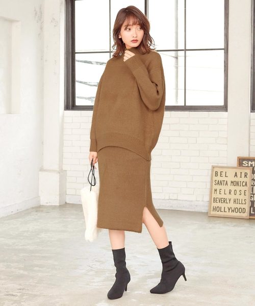 KOBE LETTUCE（コウベレタス）の「もちもちの伸縮素材★すっきりシルエでレディライクに！[もっちり]タイトニットスカート/レディース/ボトムス[M1855]神戸レタス（スカート・レディース・ブラック/グレー/オフホワイト/サックスブルー/ピンク/キャメル・FREE）」の14枚目の写真