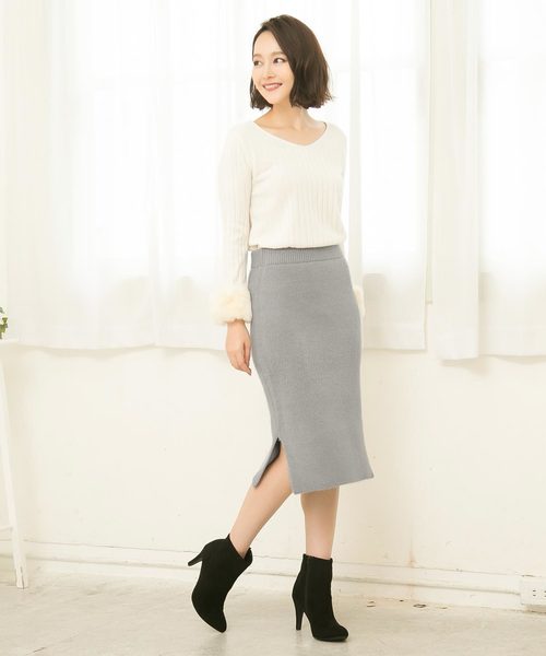 KOBE LETTUCE（コウベレタス）の「もちもちの伸縮素材★すっきりシルエでレディライクに！[もっちり]タイトニットスカート/レディース/ボトムス[M1855]神戸レタス（スカート・レディース・ブラック/グレー/オフホワイト/サックスブルー/ピンク/キャメル・FREE）」の15枚目の写真