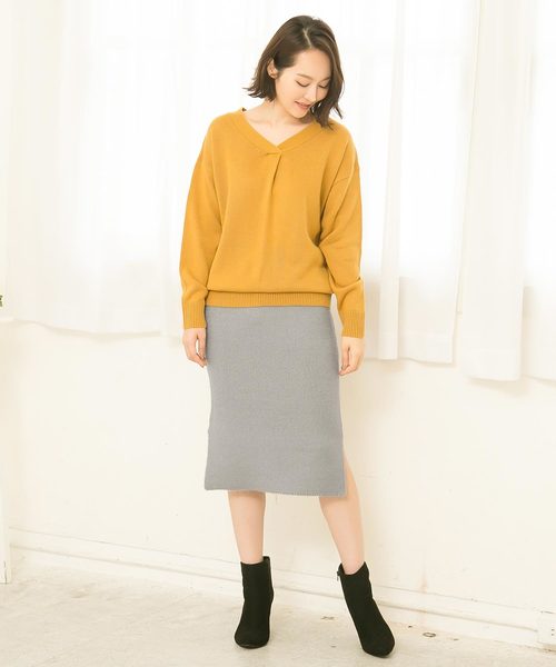 KOBE LETTUCE（コウベレタス）の「もちもちの伸縮素材★すっきりシルエでレディライクに！[もっちり]タイトニットスカート/レディース/ボトムス[M1855]神戸レタス（スカート・レディース・ブラック/グレー/オフホワイト/サックスブルー/ピンク/キャメル・FREE）」の17枚目の写真