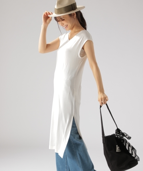 BAYFLOW（ベイフロー）の「GOOD PRICE／バックレースアップロングプルオーバー（Tシャツ/カットソー・レディース・ブラック/マスタード/オフホワイト/チェック・SMALL/MEDIUM）」の5枚目の写真