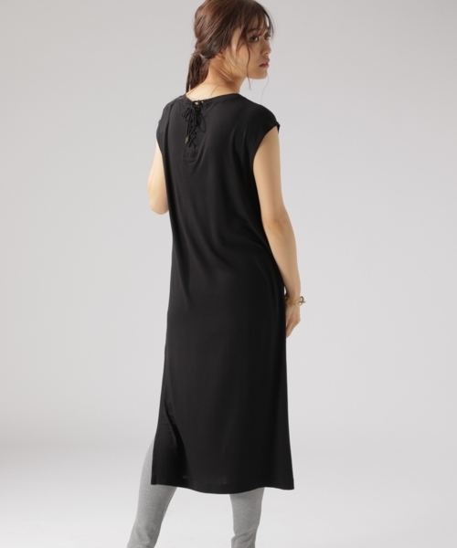 BAYFLOW（ベイフロー）の「GOOD PRICE／バックレースアップロングプルオーバー（Tシャツ/カットソー・レディース・ブラック/マスタード/オフホワイト/チェック・SMALL/MEDIUM）」の15枚目の写真