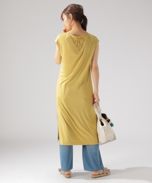 BAYFLOW（ベイフロー）の「GOOD PRICE／バックレースアップロングプルオーバー（Tシャツ/カットソー・レディース・ブラック/マスタード/オフホワイト/チェック・SMALL/MEDIUM）」の16枚目の写真