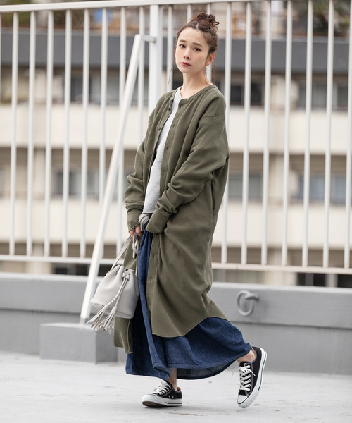 made in standard （メイドインスタンダード）の「クルーネック/ヘンリーネック  2WAY サーマルロングワンピース（ワンピース・レディース・ブラック/オリーブ/杢グレー/キナリ・FREE）」の4枚目の写真