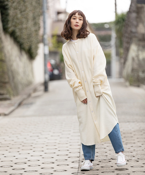 made in standard （メイドインスタンダード）の「クルーネック/ヘンリーネック  2WAY サーマルロングワンピース（ワンピース・レディース・ブラック/オリーブ/杢グレー/キナリ・FREE）」の3枚目の写真