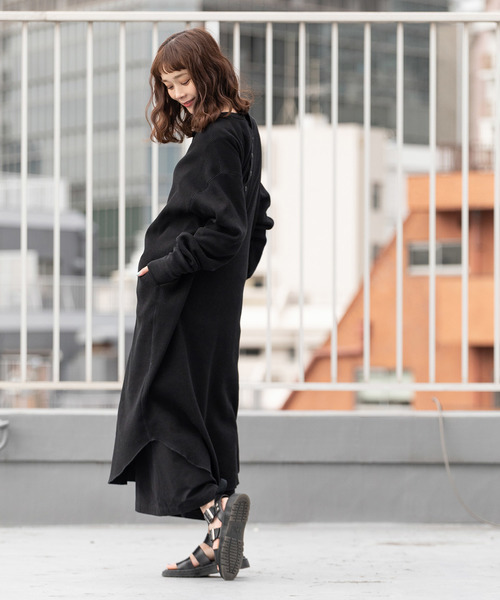 made in standard （メイドインスタンダード）の「クルーネック/ヘンリーネック  2WAY サーマルロングワンピース（ワンピース・レディース・ブラック/オリーブ/杢グレー/キナリ・FREE）」の13枚目の写真