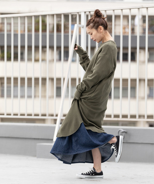 made in standard （メイドインスタンダード）の「クルーネック/ヘンリーネック  2WAY サーマルロングワンピース（ワンピース・レディース・ブラック/オリーブ/杢グレー/キナリ・FREE）」の19枚目の写真