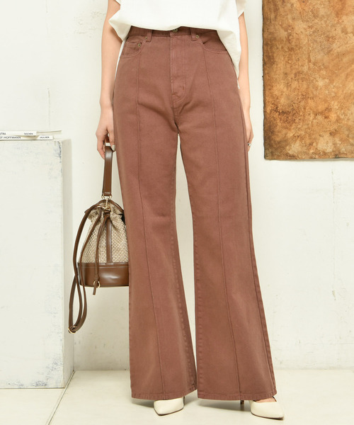 DouDou(ドゥドゥ)の「ピンタックセンプレデニム(デニムパンツ・レディース・ベージュ/ブラウン・34/36/38)」の2枚目の写真