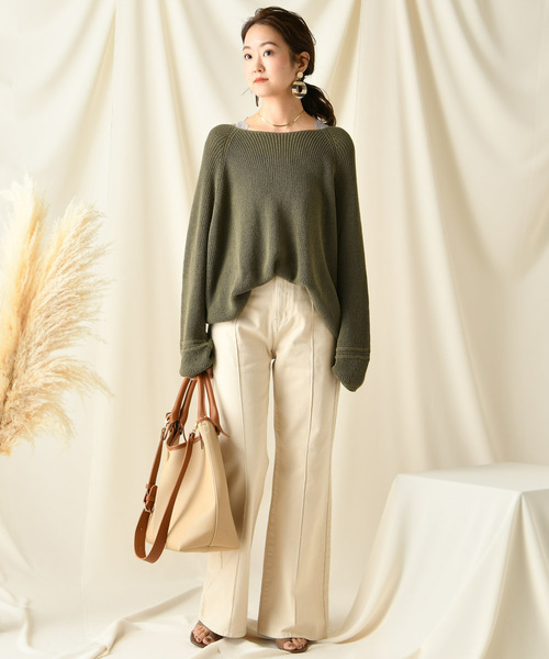 DouDou(ドゥドゥ)の「ピンタックセンプレデニム(デニムパンツ・レディース・ベージュ/ブラウン・34/36/38)」の7枚目の写真