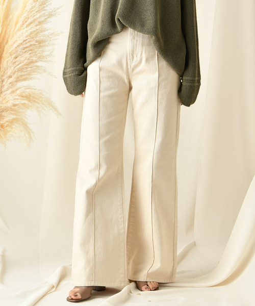 DouDou(ドゥドゥ)の「ピンタックセンプレデニム(デニムパンツ・レディース・ベージュ/ブラウン・34/36/38)」の14枚目の写真