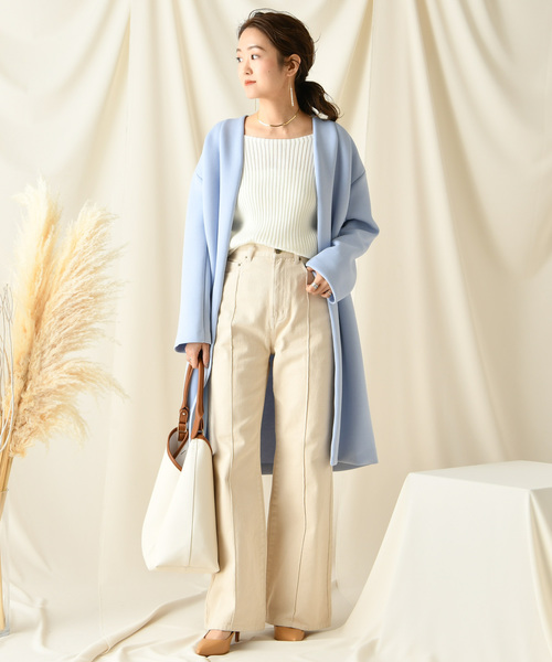 DouDou(ドゥドゥ)の「ピンタックセンプレデニム(デニムパンツ・レディース・ベージュ/ブラウン・34/36/38)」の21枚目の写真