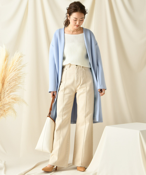 DouDou(ドゥドゥ)の「ピンタックセンプレデニム(デニムパンツ・レディース・ベージュ/ブラウン・34/36/38)」の22枚目の写真