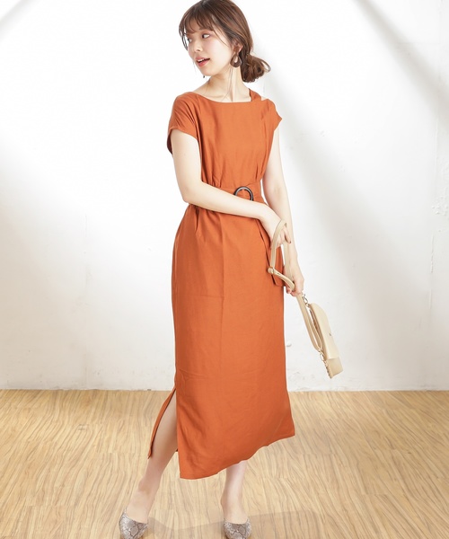 natural couture(ナチュラルクチュール)の「ワンショル大人すっきりワンピース(ワンピース・レディース・ブラック/ベージュ/ピンク/キャメル/ストライプ・FREE)」の4枚目の写真
