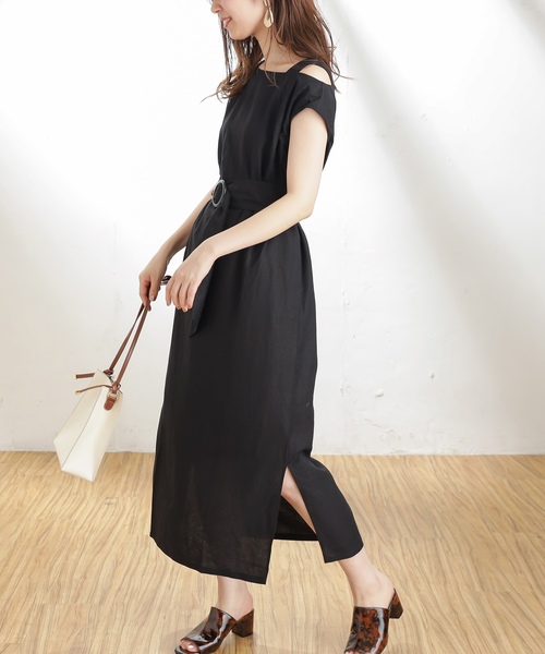 natural couture(ナチュラルクチュール)の「ワンショル大人すっきりワンピース(ワンピース・レディース・ブラック/ベージュ/ピンク/キャメル/ストライプ・FREE)」の18枚目の写真
