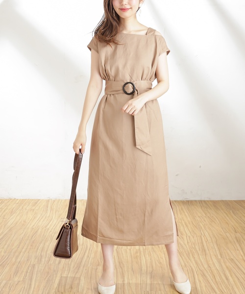 natural couture(ナチュラルクチュール)の「ワンショル大人すっきりワンピース(ワンピース・レディース・ブラック/ベージュ/ピンク/キャメル/ストライプ・FREE)」の22枚目の写真