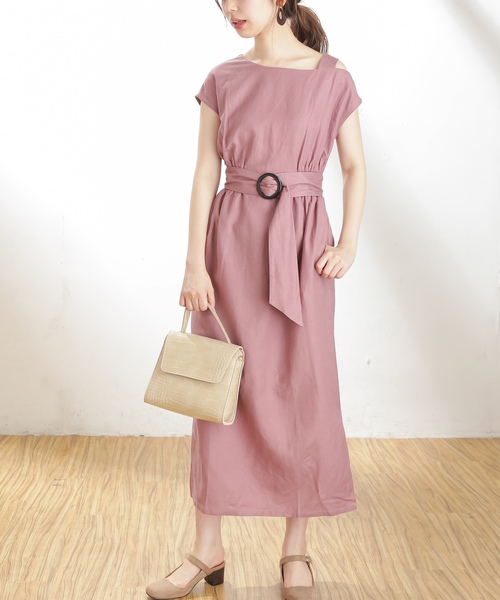 natural couture(ナチュラルクチュール)の「ワンショル大人すっきりワンピース(ワンピース・レディース・ブラック/ベージュ/ピンク/キャメル/ストライプ・FREE)」の15枚目の写真